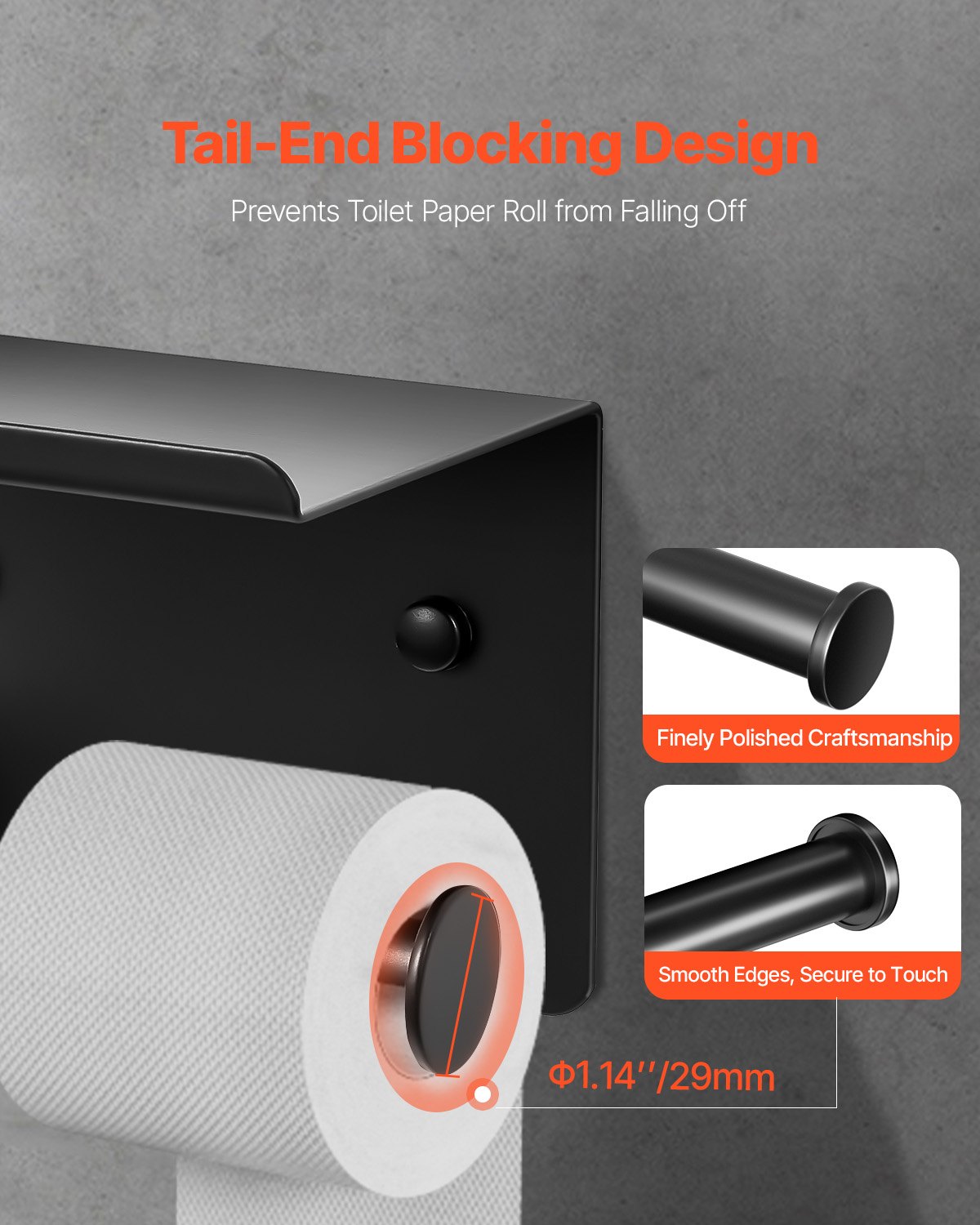 Toilet Paper Holder with Shelf – Wall Mounted, Matte Black