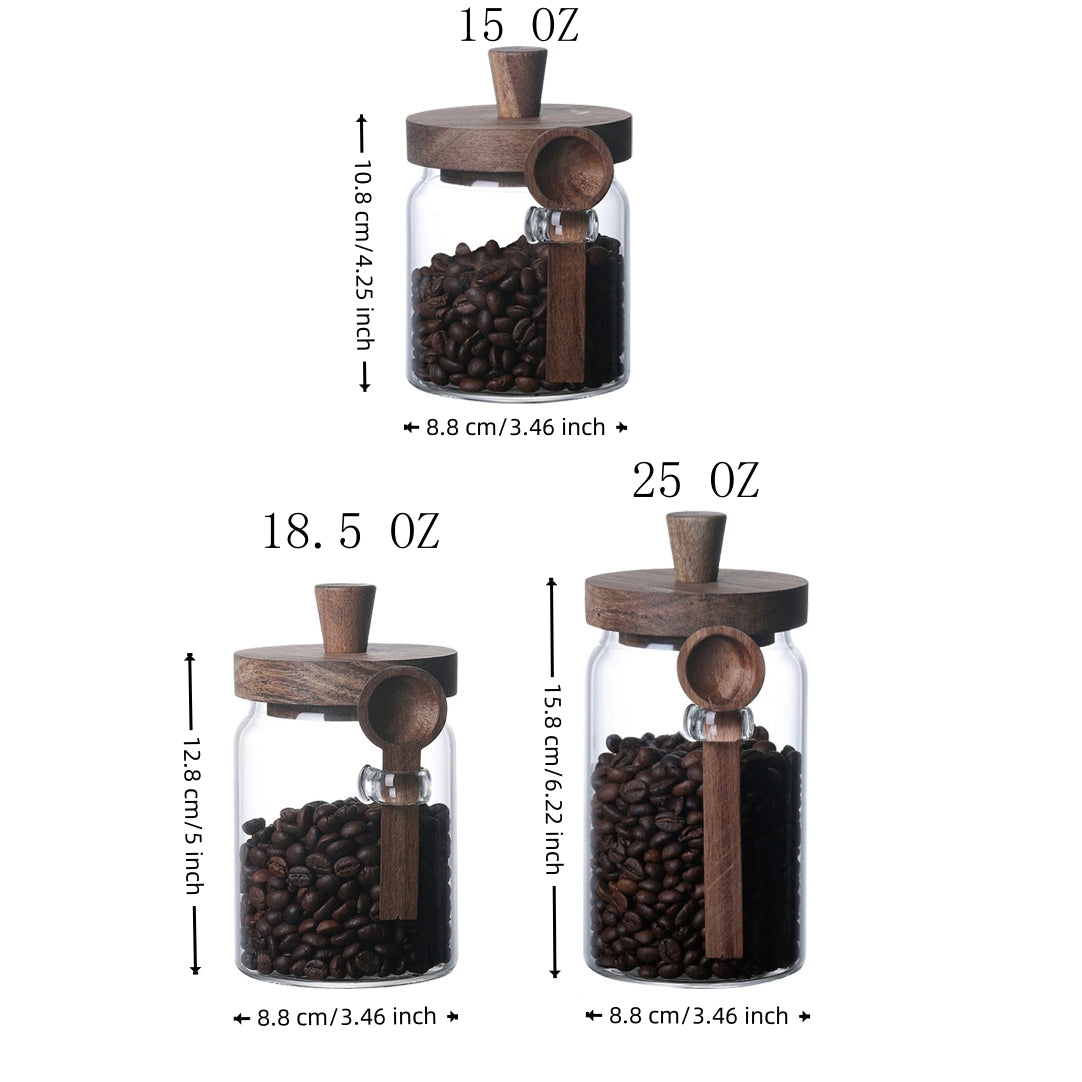 3-Piece Glass Storage Jar Set with Spoons – Coffee, Tea & Spice Organizer