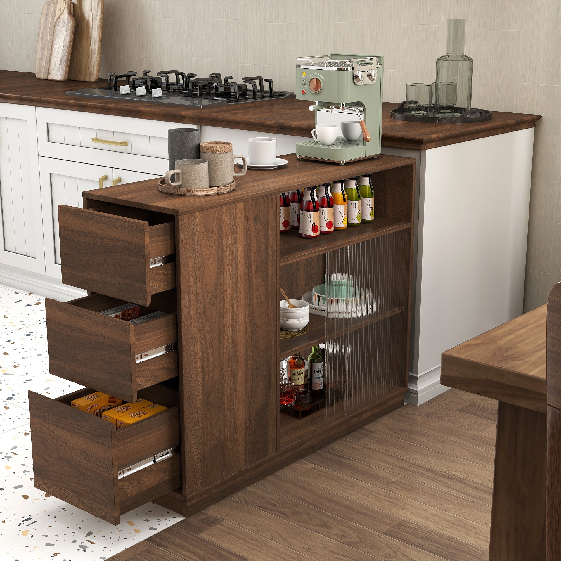 Wooden Kitchen Cabinet: Space-Saving and Easy-to-Use Portable Cabinet
