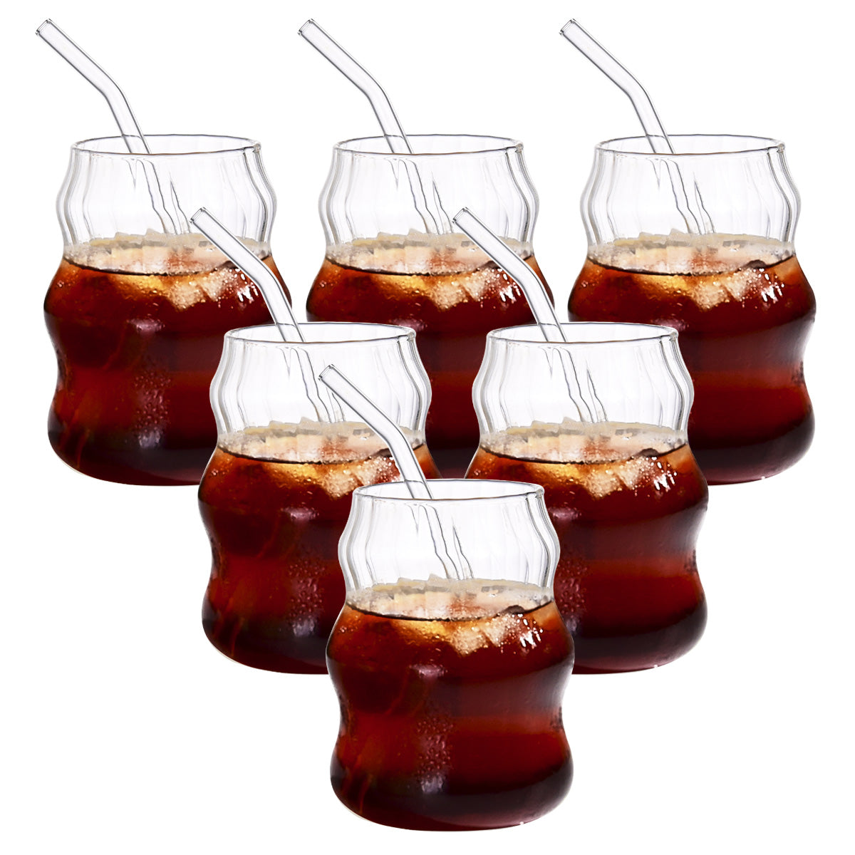 6-Pc 19oz Glass Cup Set – Reusable Straw Tumblers for Cold Drinks & Iced Coffee