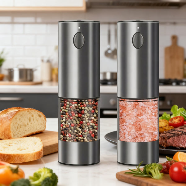 Electric Salt and Pepper Grinder Set – Adjustable Coarseness, One-Touch Use