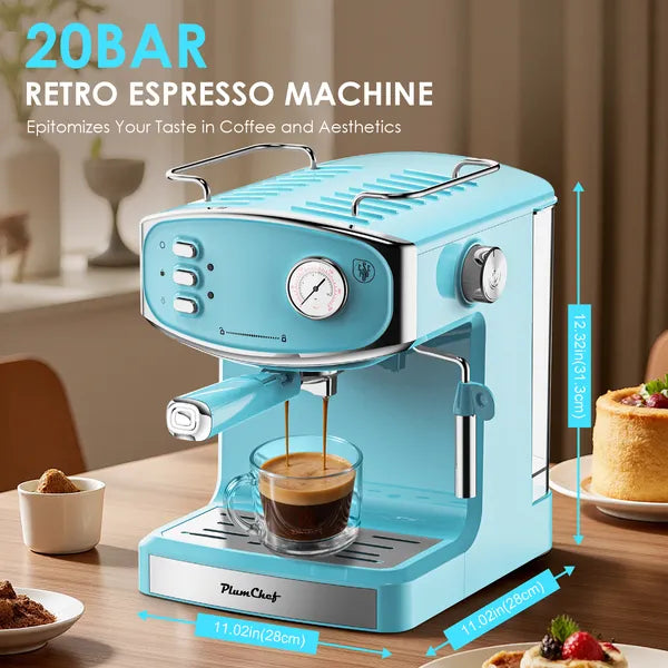 20-Bar Espresso Machine – Compact Coffee Maker with Milk Frother & Pressure Gauge