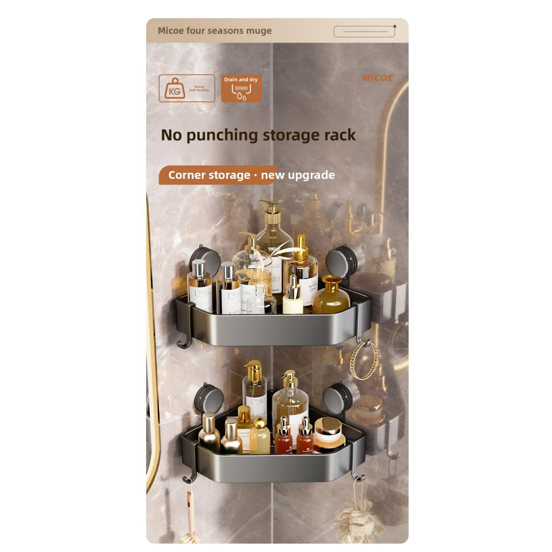 Suction Cup Bathroom Corner Shelf – No Drilling Storage Rack for Tiles & Glass