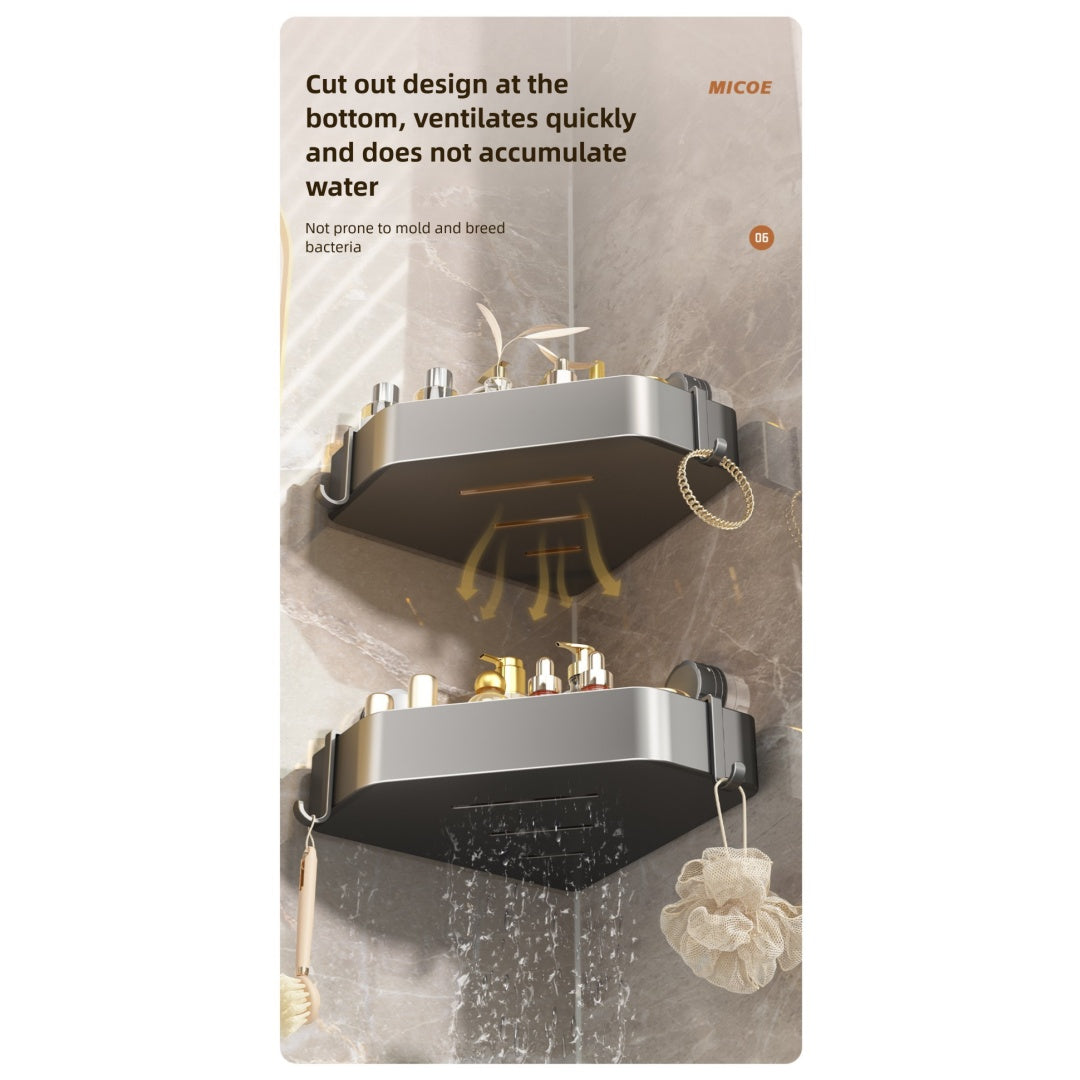 Suction Cup Bathroom Corner Shelf – No Drilling Storage Rack for Tiles & Glass