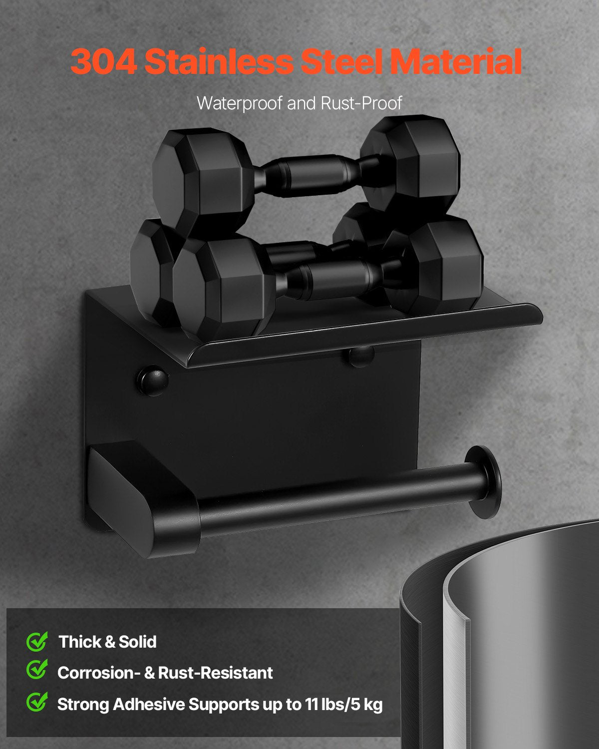 Toilet Paper Holder with Shelf – Wall Mounted, Matte Black