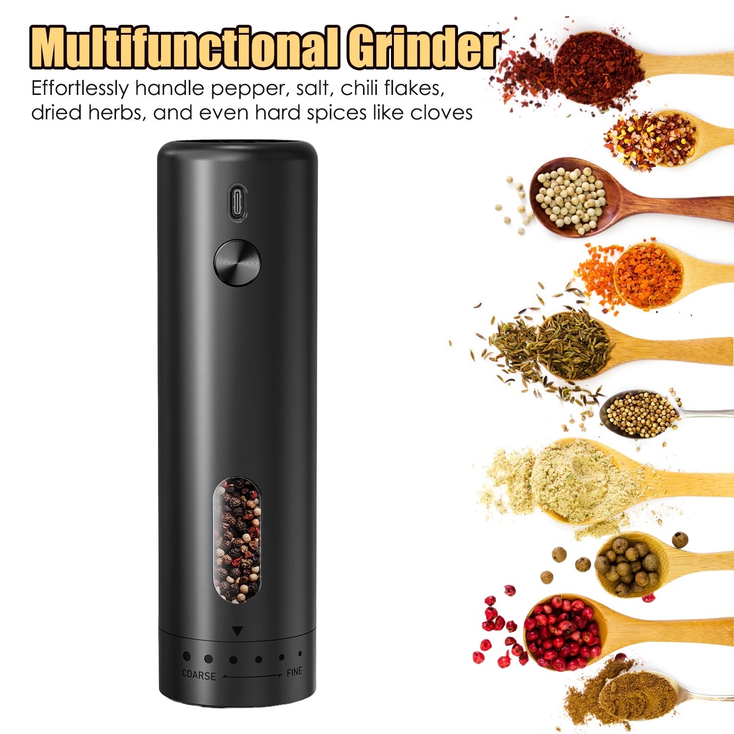 USB Rechargeable Electric Pepper Grinder – Adjustable Coarseness Salt & Spice Mill with LED