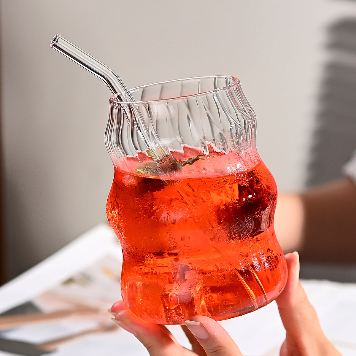 6-Pc 19oz Glass Cup Set – Reusable Straw Tumblers for Cold Drinks & Iced Coffee