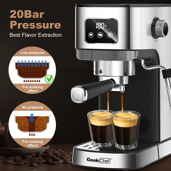20-Bar Espresso & Cappuccino Machine – ESE Pod Compatible with Milk Frother & Pressure Gauge