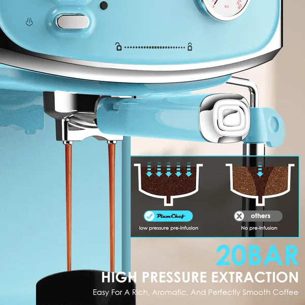 20-Bar Espresso Machine – Compact Coffee Maker with Milk Frother & Pressure Gauge