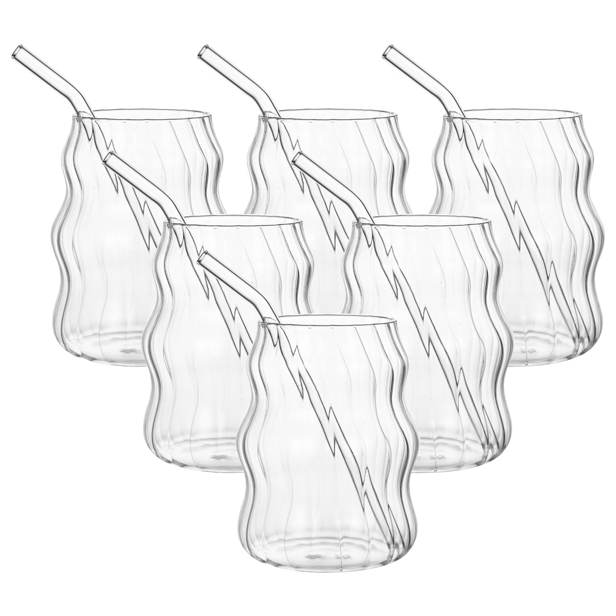 6-Pc 19oz Glass Cup Set – Reusable Straw Tumblers for Cold Drinks & Iced Coffee