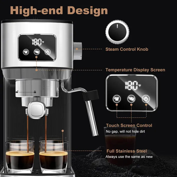 20-Bar Espresso & Cappuccino Machine – ESE Pod Compatible with Milk Frother & Pressure Gauge